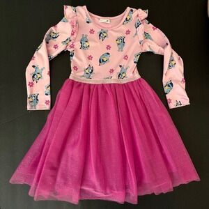 Bluey Toddler Girls Dress Pink Long Sleeve Tulle Glitter 5T Happy Threads Excel!